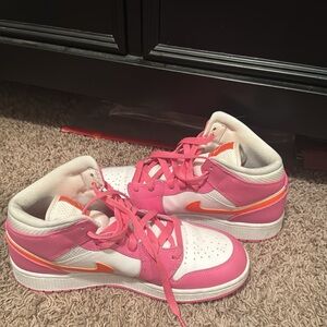Nike Jordan 1 mids- Pink, White, and Orange
